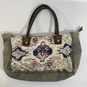 Myra Purse Carpet Bag Design With Leather Handles